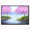 Designart - Flowering Trees Over Lake - Landscape Art Print Canvas in Black Frame